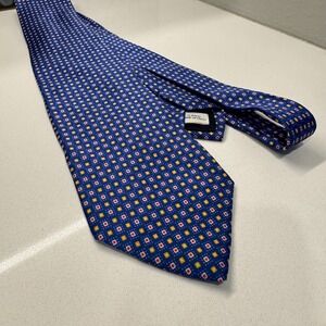 Barneys New York Tie Blue Geometric 100% Silk Italy 60" Necktie Old Money Preppy